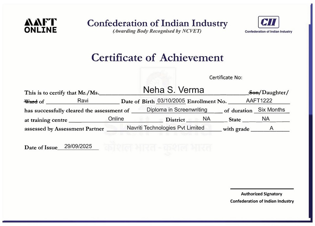 Confederation of Indian Industry certificate of achievement sample