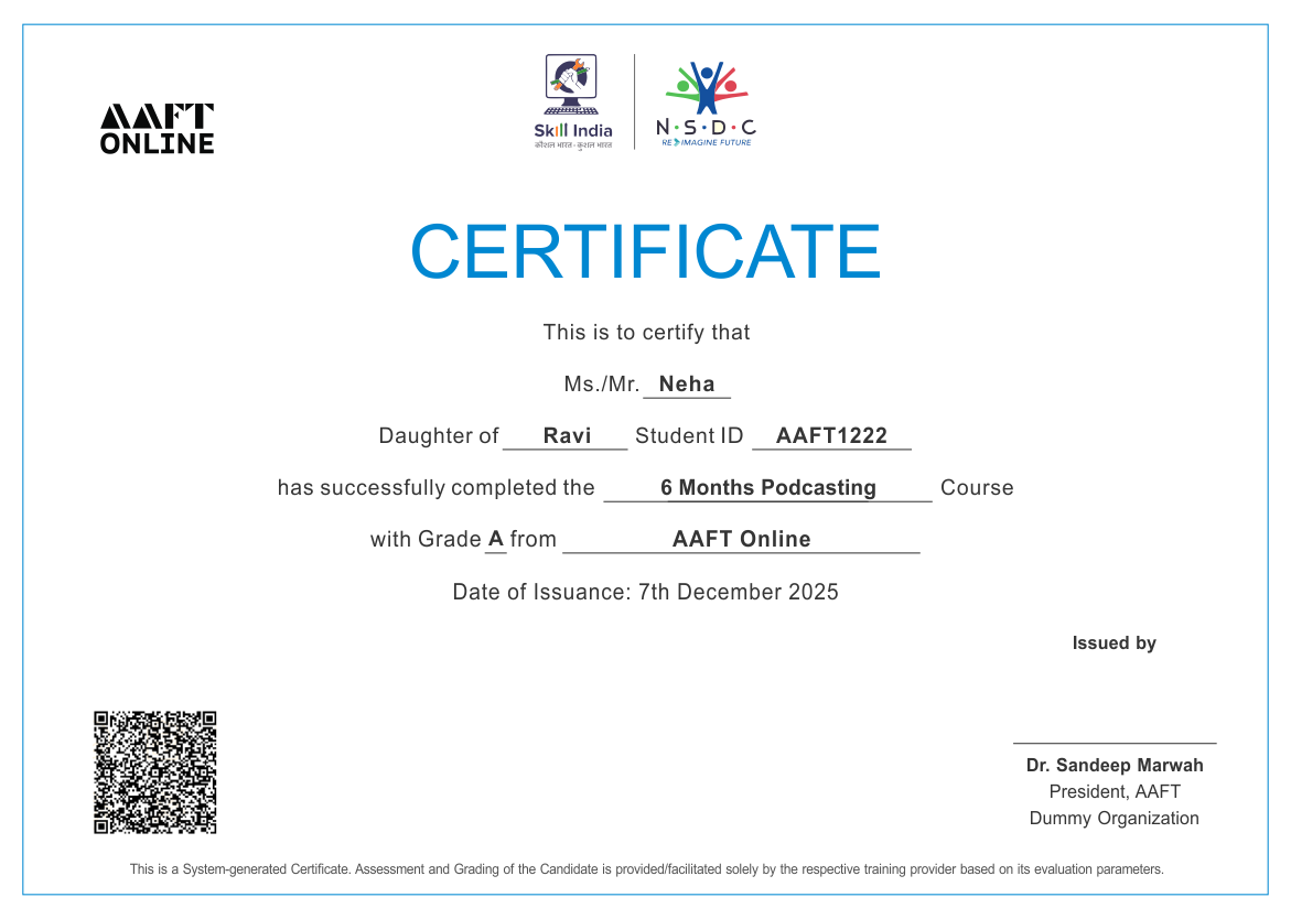 AAFT Online dual certification sample