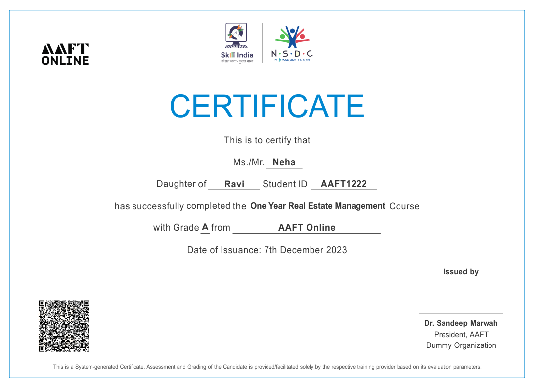 AAFT Online dual certification sample
