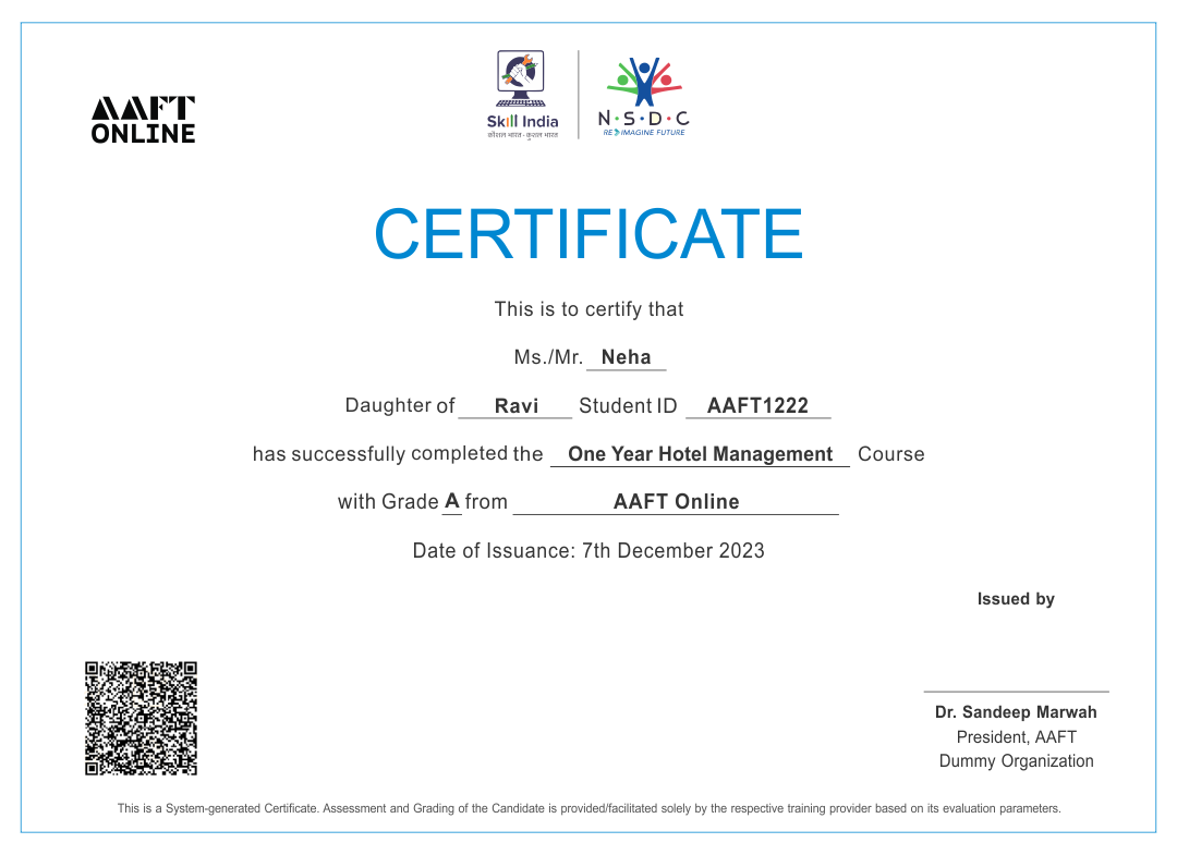 AAFT Online dual certification sample