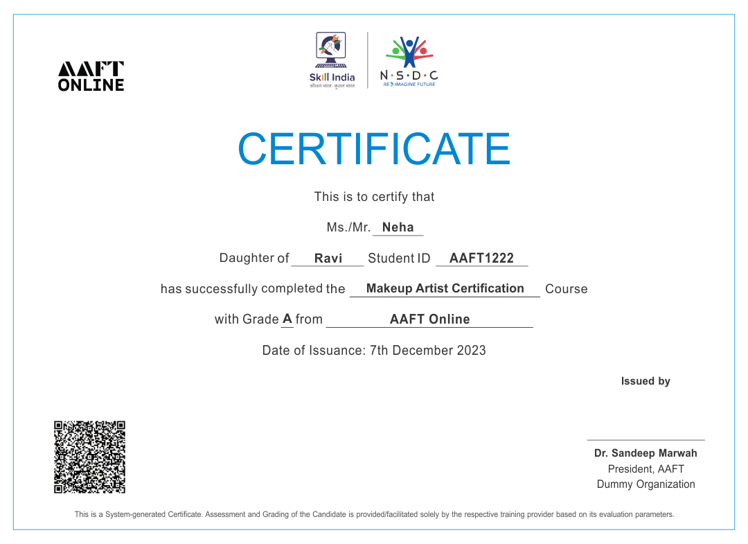 AAFT Online dual certification sample